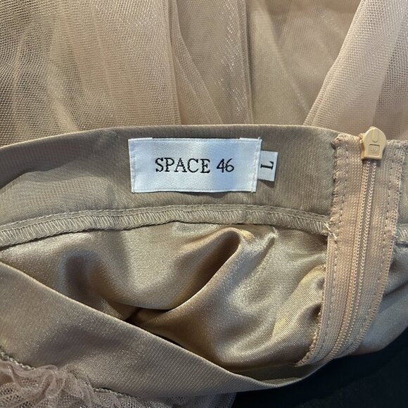 Space 46 Adrian Gold Coffee Tulle Skirt Sz L Fairycore Soft Girl Midi Whimsical - Picture 9 of 10